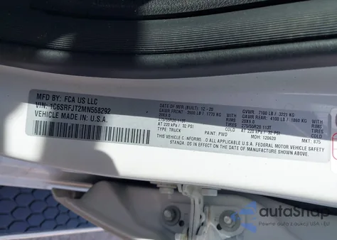 2021 Ram 1500 Laramie 4X4 5'7 Box from USA, damaged, VIN 1C6SRFJT2MN568292